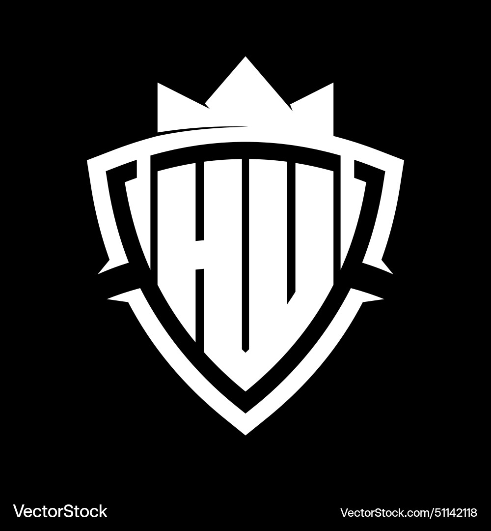 Hu letter monogram with triangle curve shield Hu letter monogram with triangle curve shield Vector Image