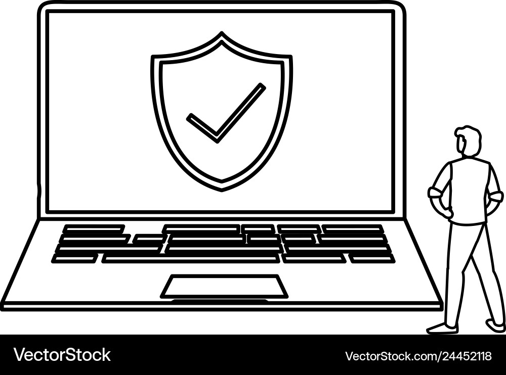 Man Using Laptop with Shield Icon vector image