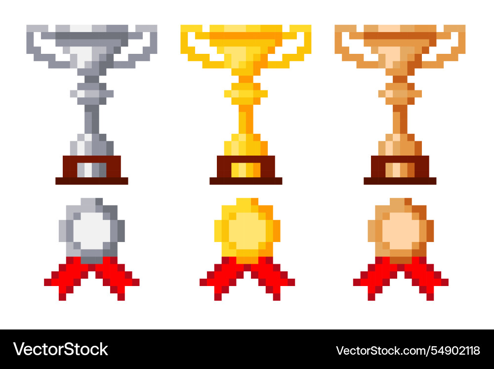 Pixel Award goldene Goblet Silber und Bronze Tassen Pixel Award goldene Goblet Silber und Bronze Tassen vektorbild