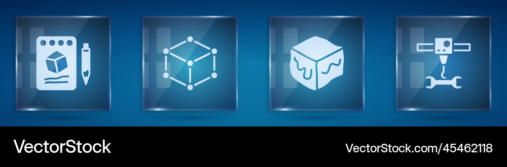 Set sketch on paper isometric cube and 3d Vector Image