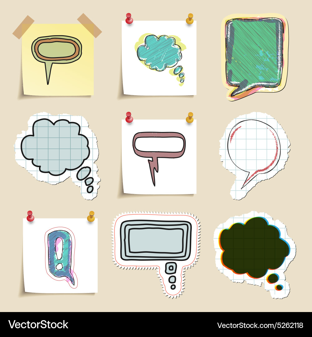 Speech bubbles set hand drawn and isolated Vector Image