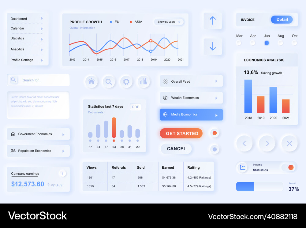 User interface elements for data analysis mobile User interface elements for data analysis mobile vector image