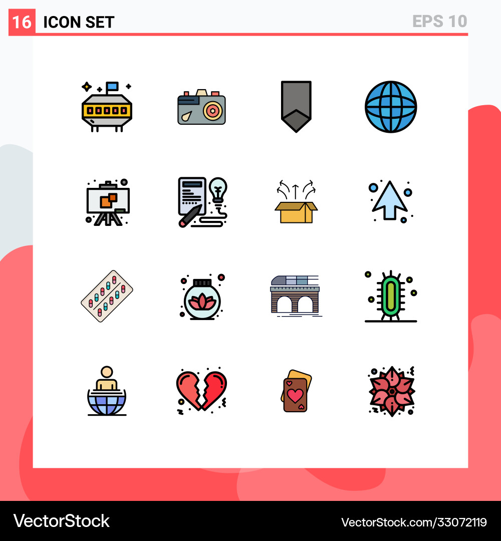 16 universal flat color filled lines set for web Vector Image