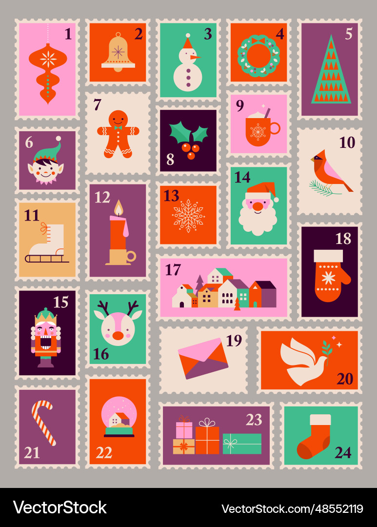 Advent calendar merry christmas poster printable Advent calendar merry christmas poster printable vector image