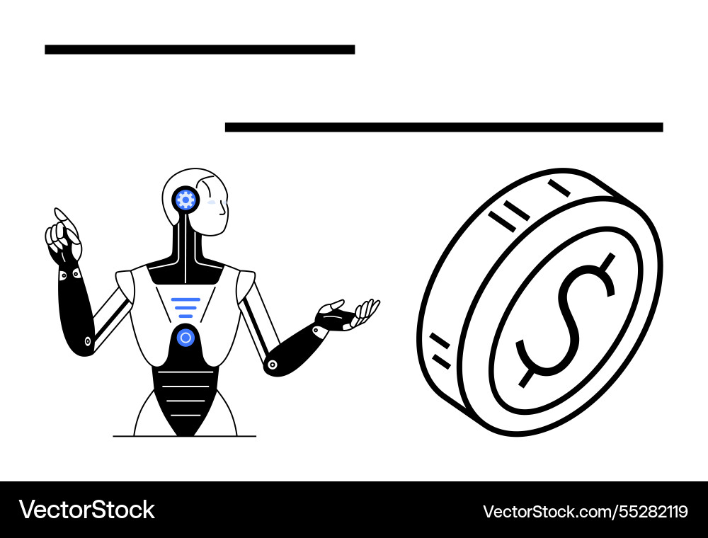 Ai-powered robot interacting with currency icon Ai-powered robot interacting with currency icon Vector Image