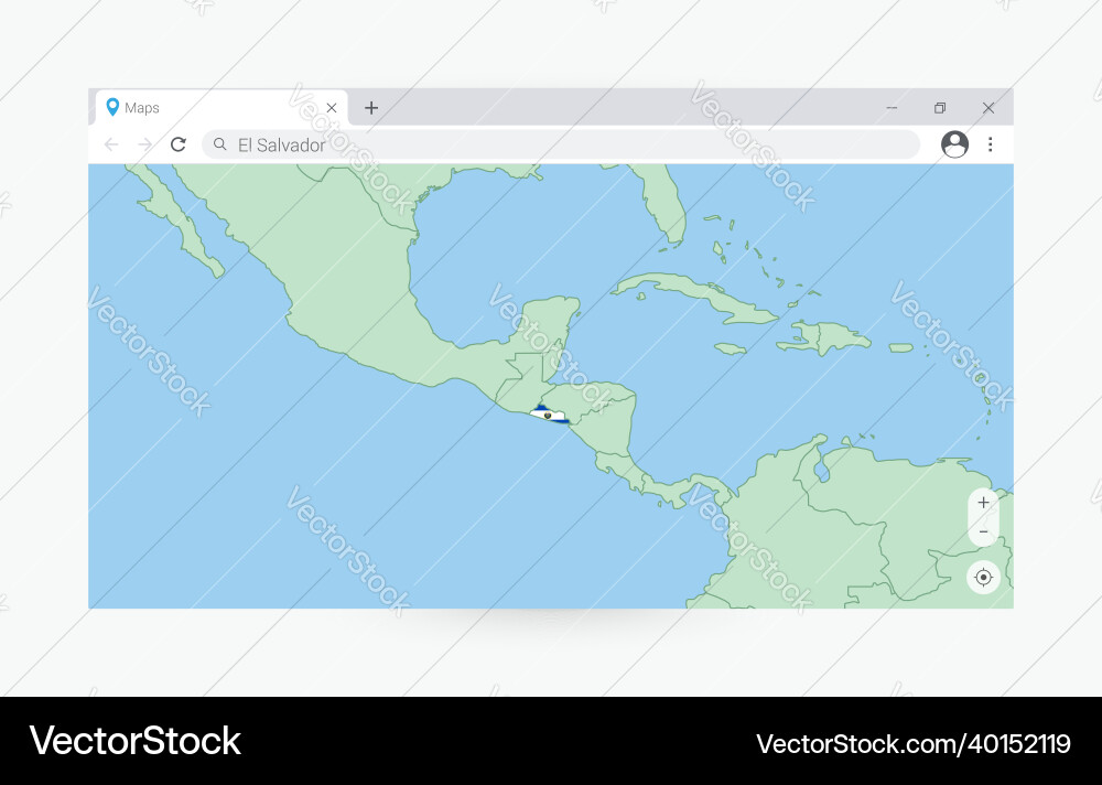 Browser window with map of el salvador searching Vector Image