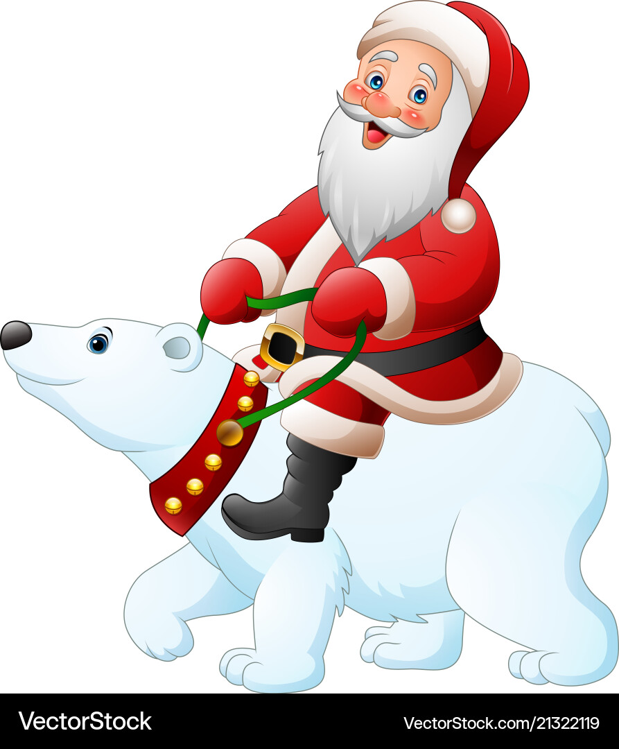Cartoon santa claus riding polar bear Cartoon santa claus riding polar bear vector image