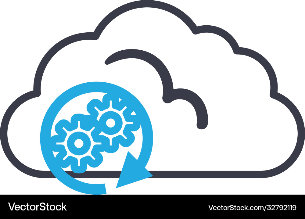 Cloud computing with gears line style icon vector image