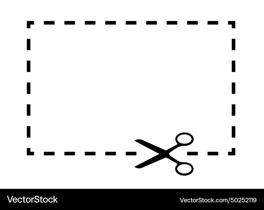 Cut here symbol with scissors rectangle shape Cut here symbol with scissors rectangle shape vector image