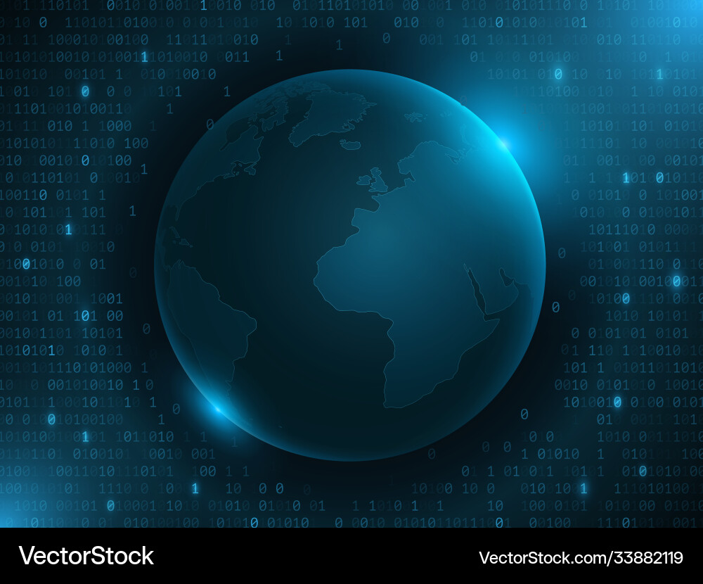 Futuristic planet earth with binary code on a dark vector image