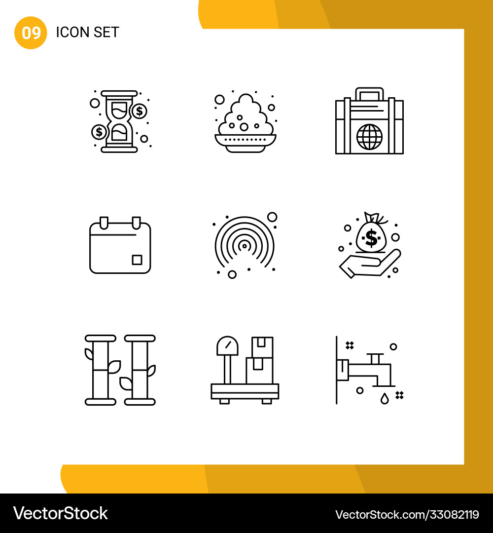 Group 9 modern outlines set for interface date Vector Image