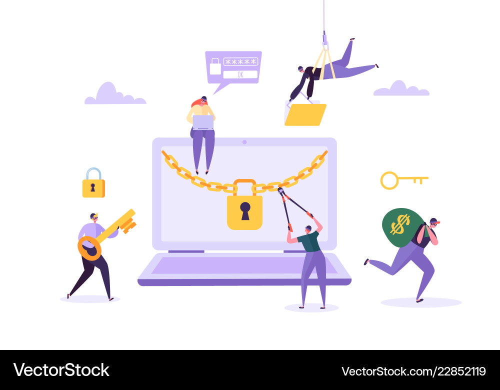 Hacker Stealing Data from Laptop vector image