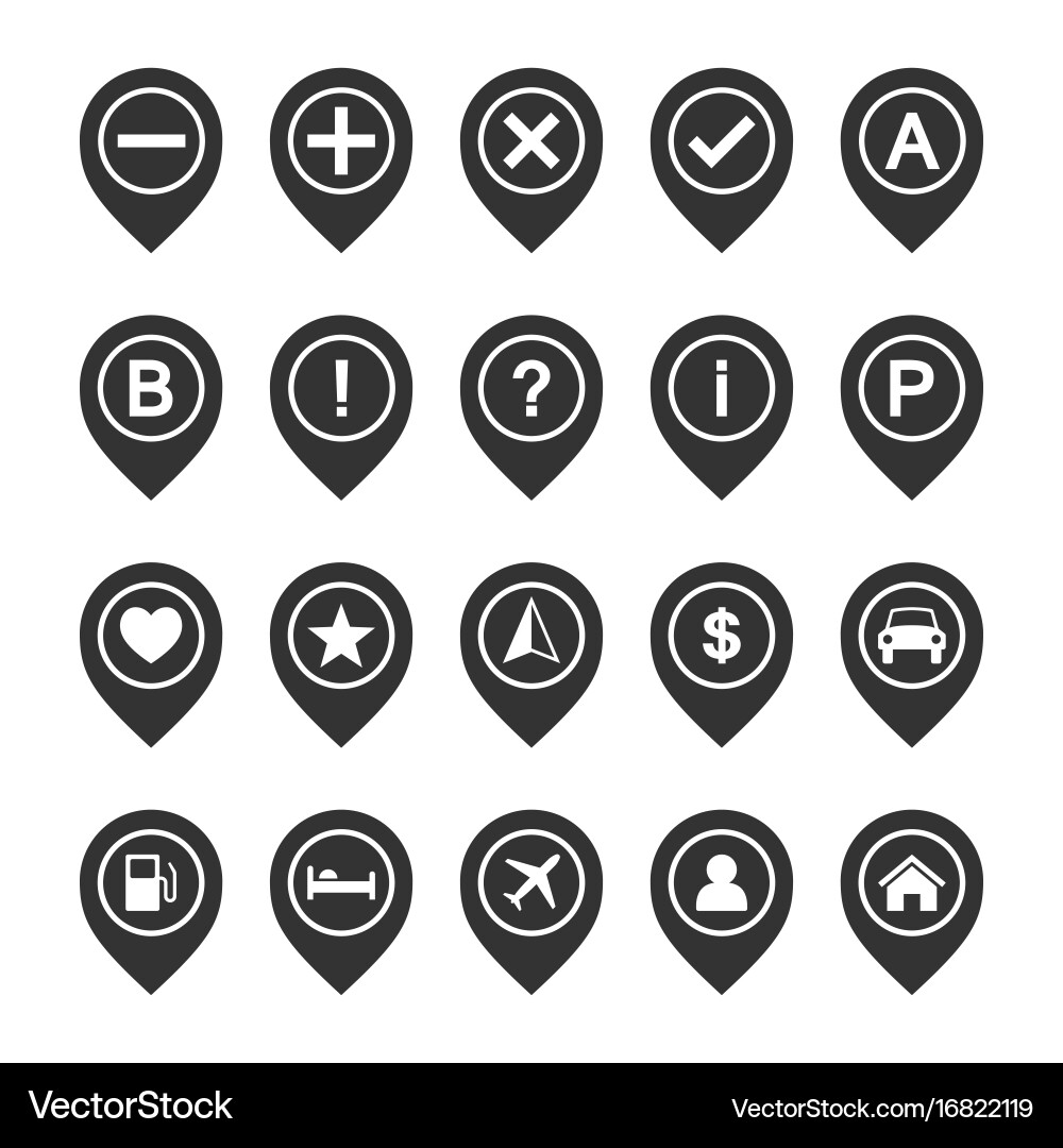 Icon set of map pins or pointers place location vector image