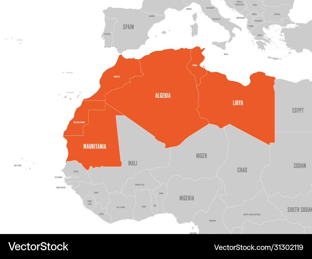 Landkarte maghreb-Länder - Nordwestafrika-Staaten Landkarte maghreb-Länder - Nordwestafrika-Staaten vektorbild