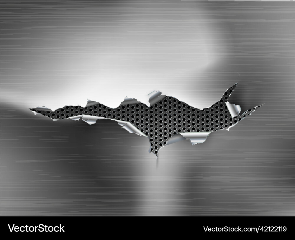 Ragged hole torn in ripped metal on steel Ragged hole torn in ripped metal on steel vector image