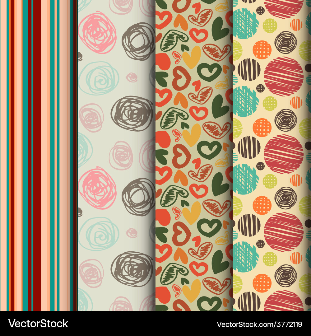 Set of seamless abstract pattern in retro style Vector Image