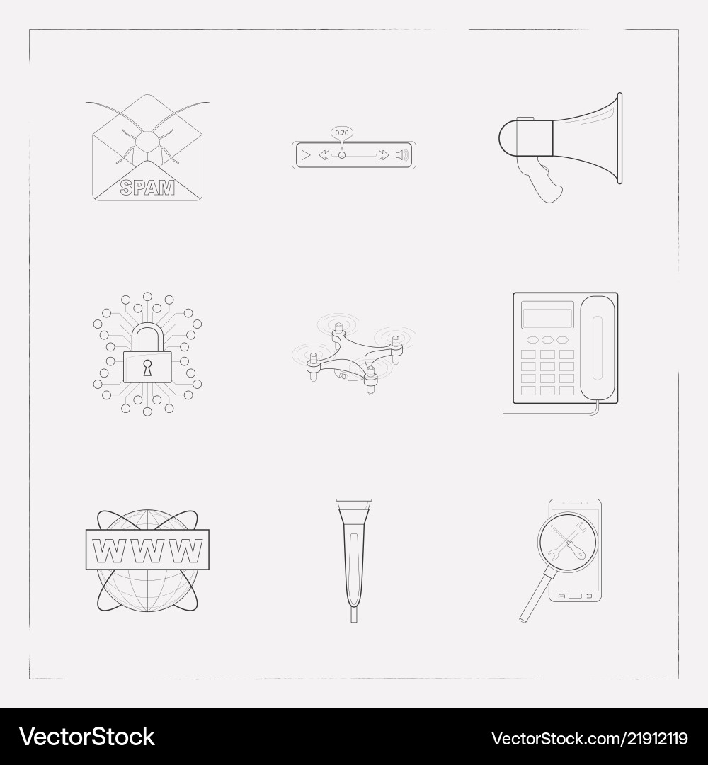 Set of tech icons line style symbols with landing Set of tech icons line style symbols with landing vector image
