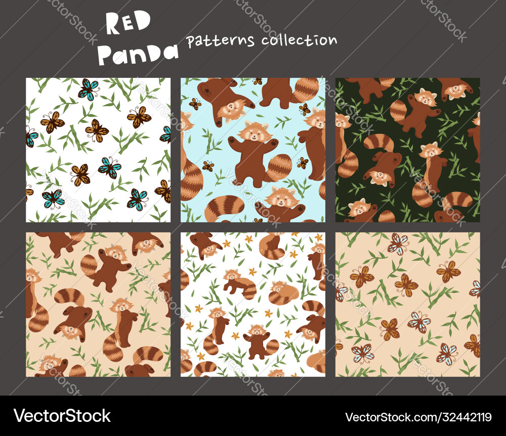 Set seamless patterns with red panda graphics Set seamless patterns with red panda graphics vector image