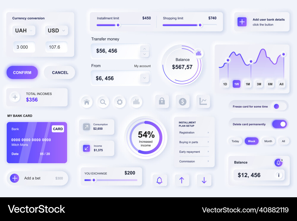 User interface elements for finance service mobile User interface elements for finance service mobile vector image
