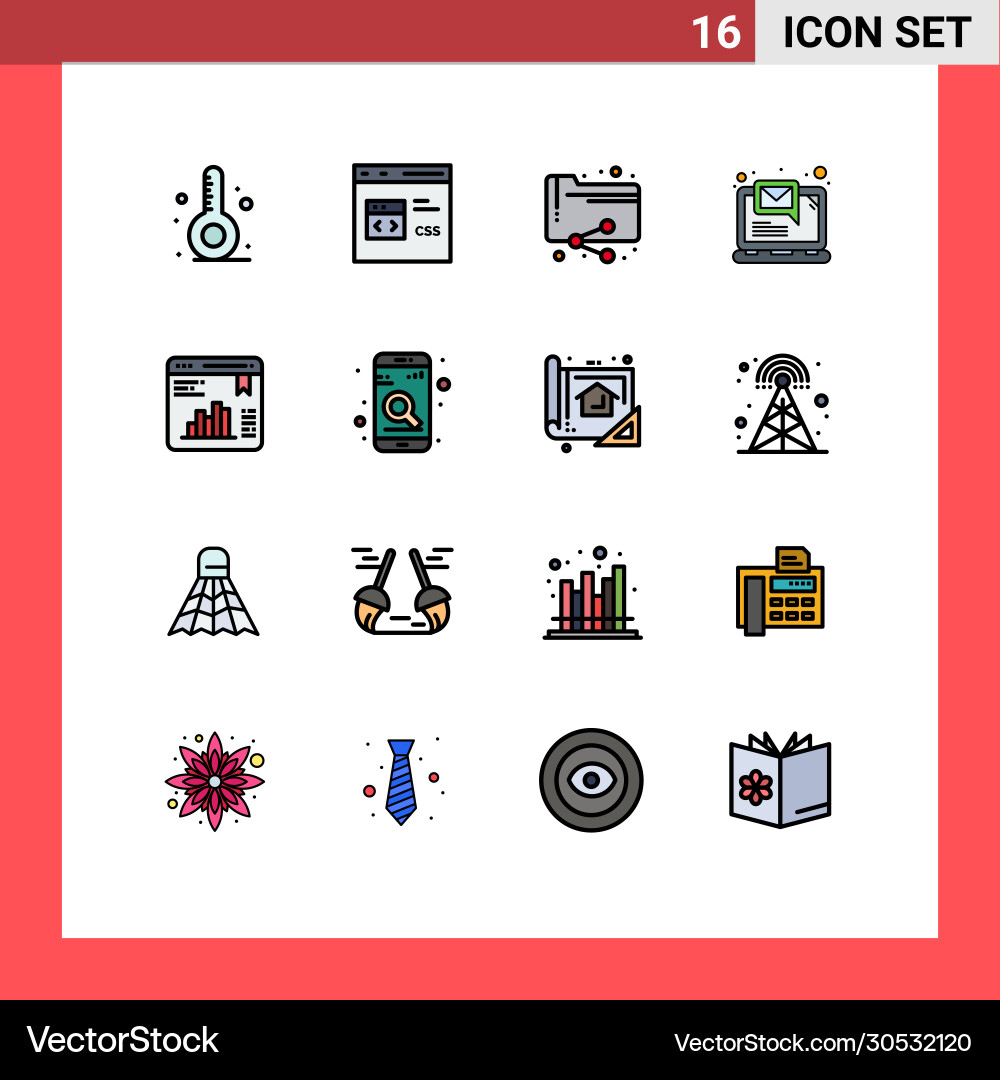 16 universal flat color filled lines set for web Vector Image