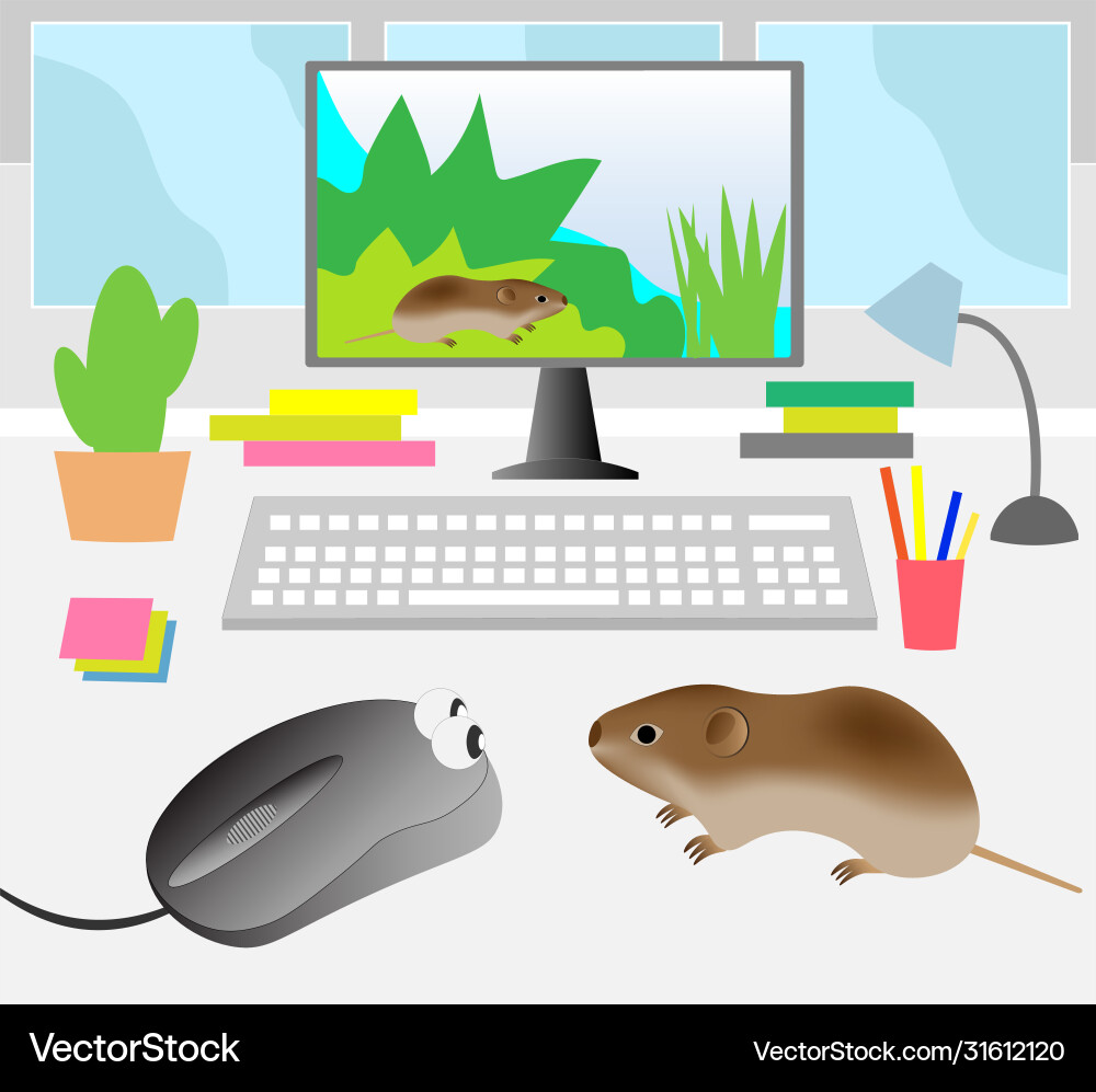 A computer table with com Vector Image
