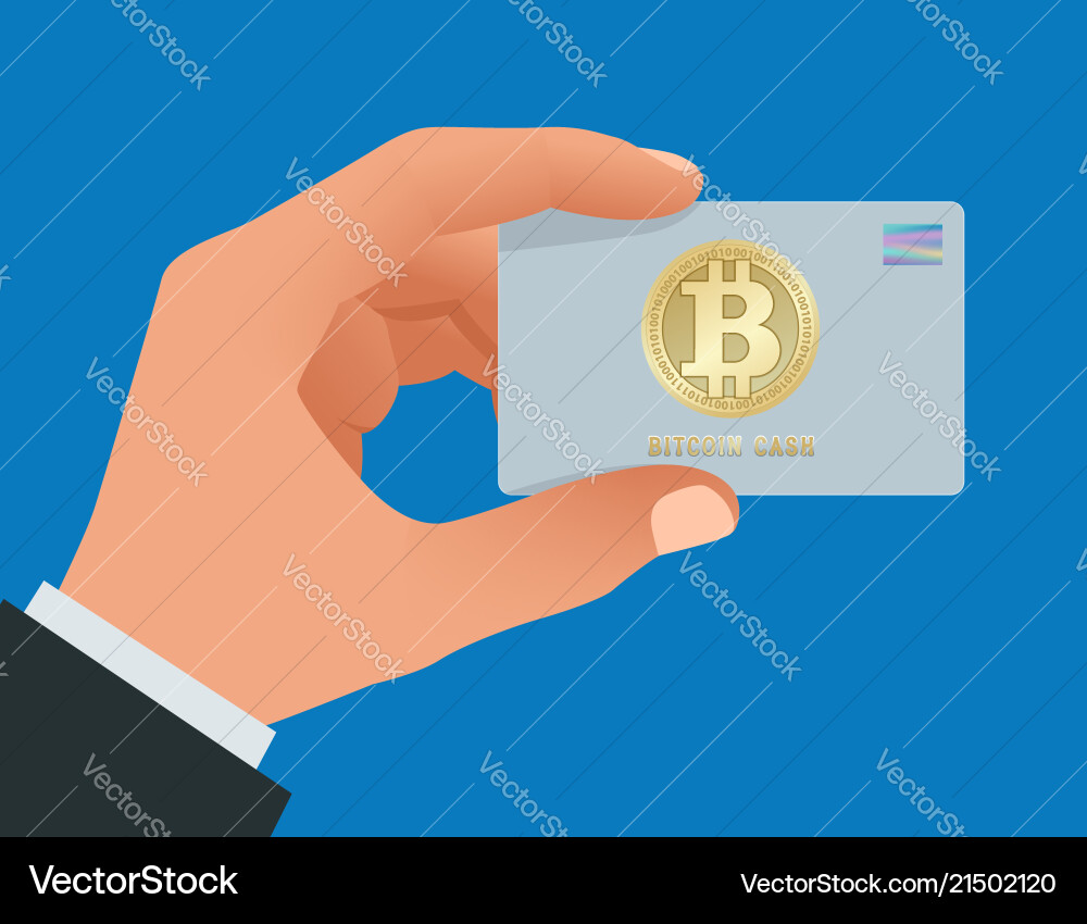 A man s hand holds bitcoin debit card account – Royalty-Free Vector |  VectorStock
