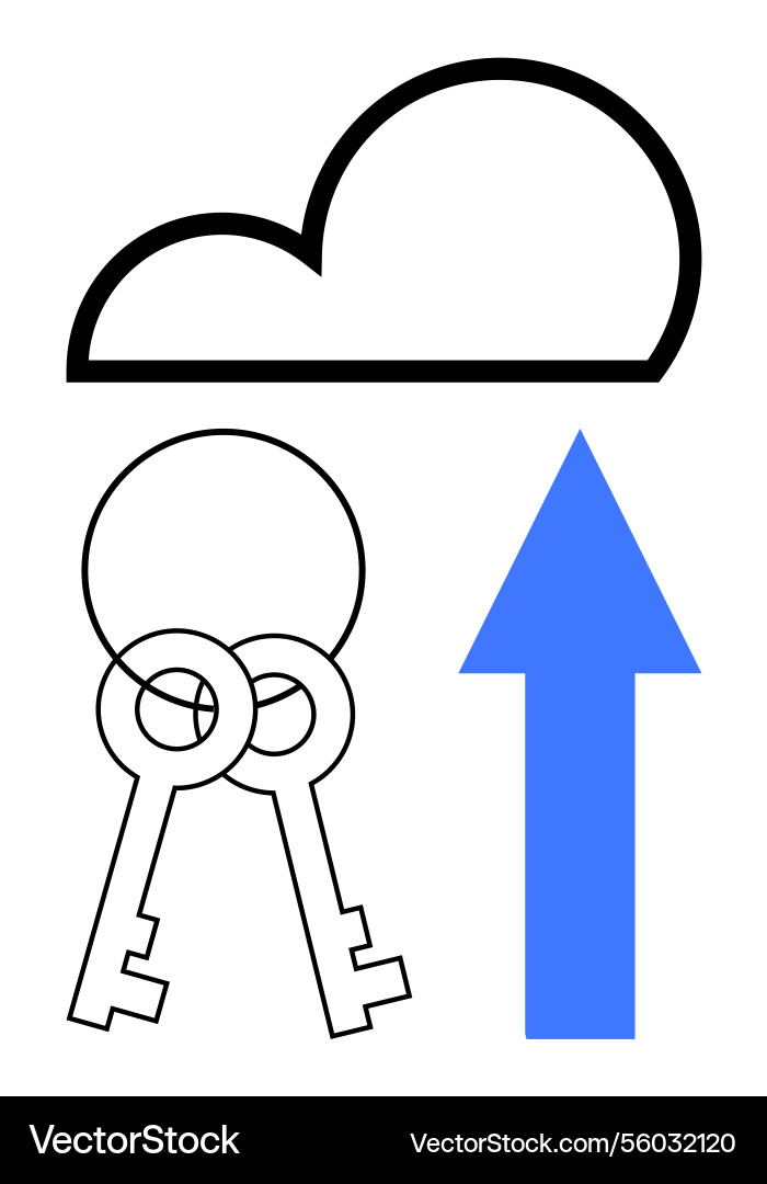 Cloud security concept with keys and upward arrow Cloud security concept with keys and upward arrow vector image