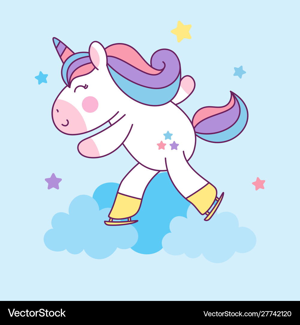 Cute unicorn ice skating sport character Cute unicorn ice skating sport character vector image