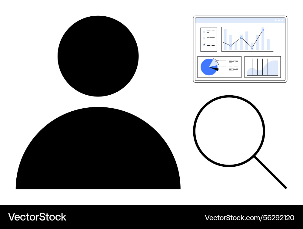Data analysis with magnifying glass and user focus Vector Image
