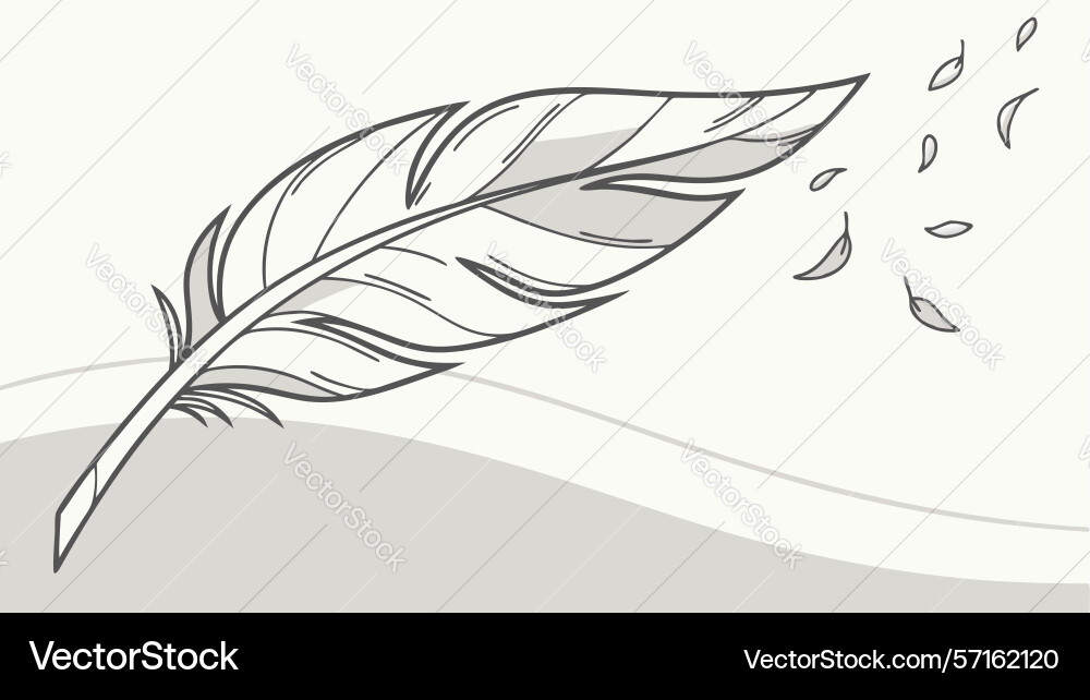 Feather with subtle texture outline design vector image