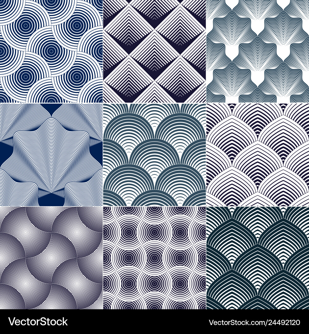 Geometric seamless patterns set abstract tiling Geometric seamless patterns set abstract tiling Vector Image
