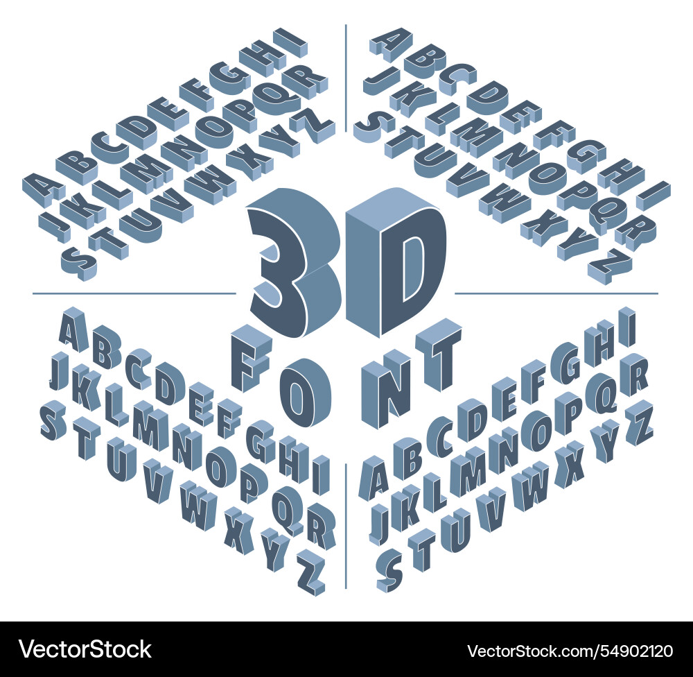 Isometric alphabet 3d font design different Vector Image
