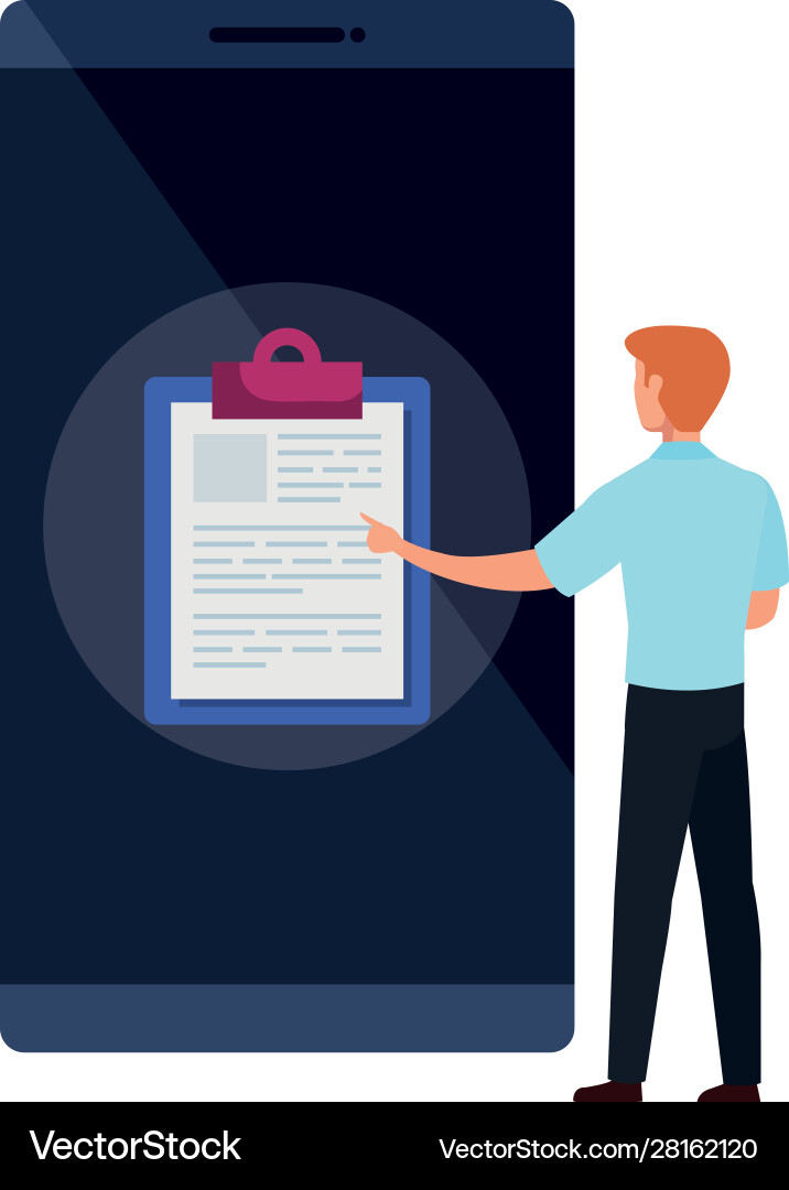 Man and smartphone with clipboard isolated icon Man and smartphone with clipboard isolated icon vector image