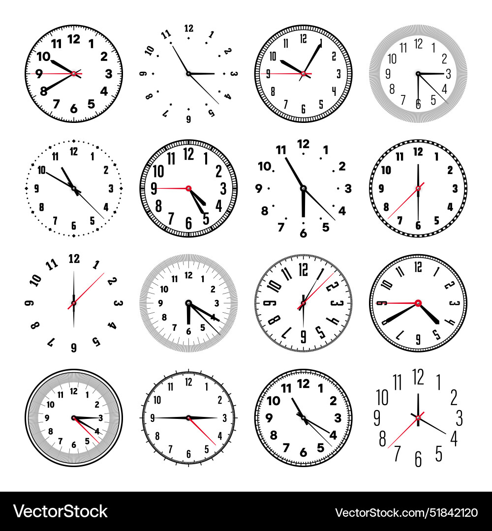 Mechanical clock faces with hands bezel watch Vector Image
