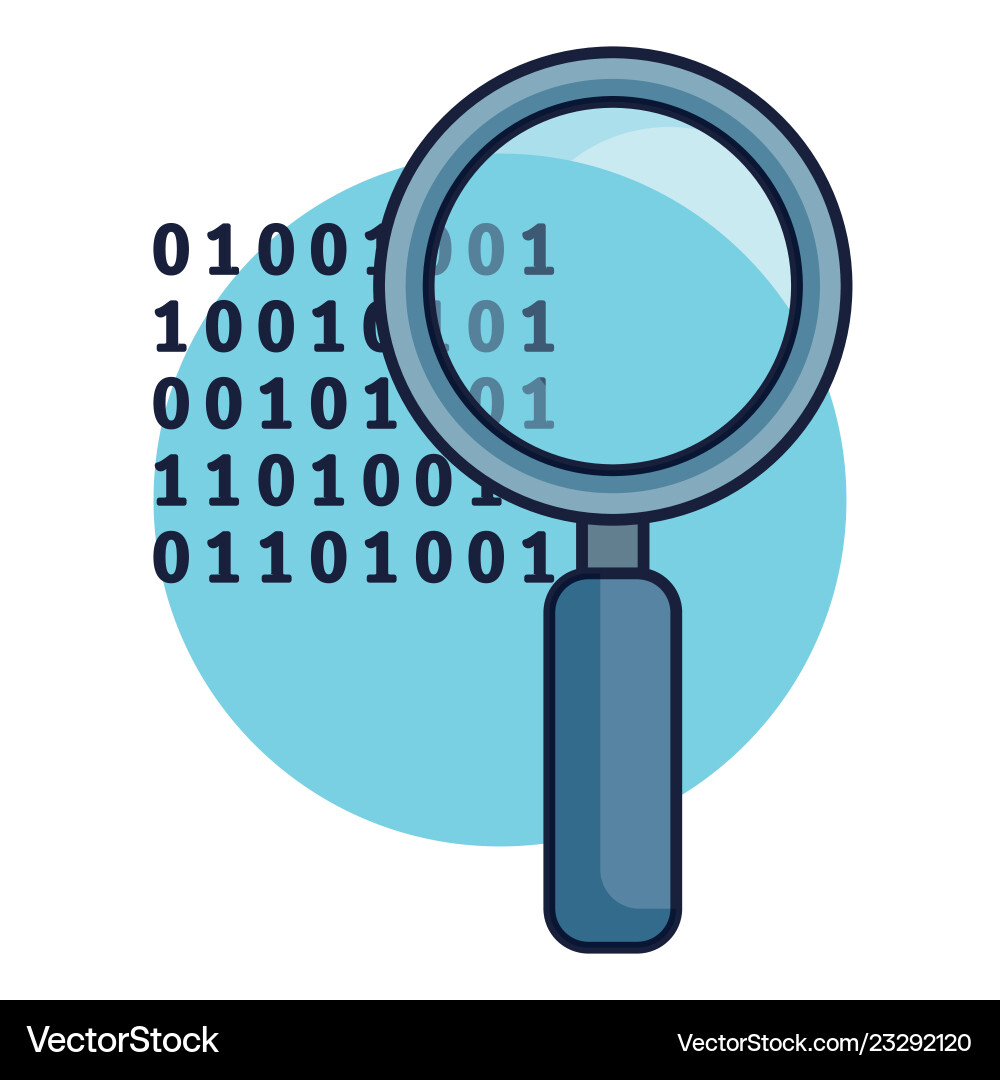 Search magnifying glass with code binary Search magnifying glass with code binary vector image