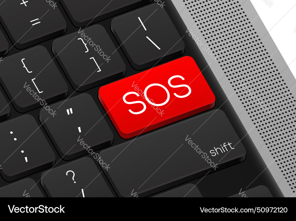 Sos button computer keyboard word on pc vector image