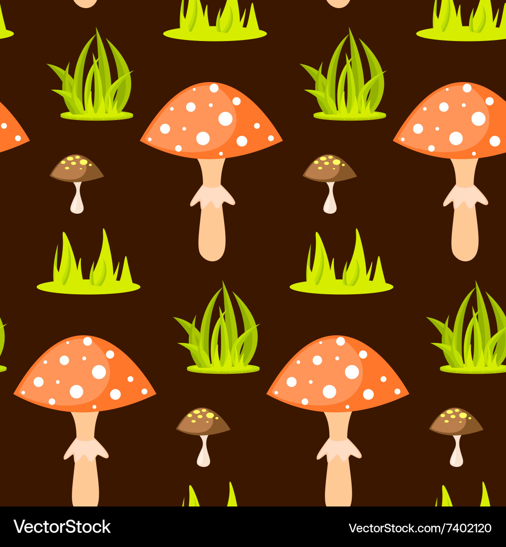 Spring forest mushroom seamless pattern vector image