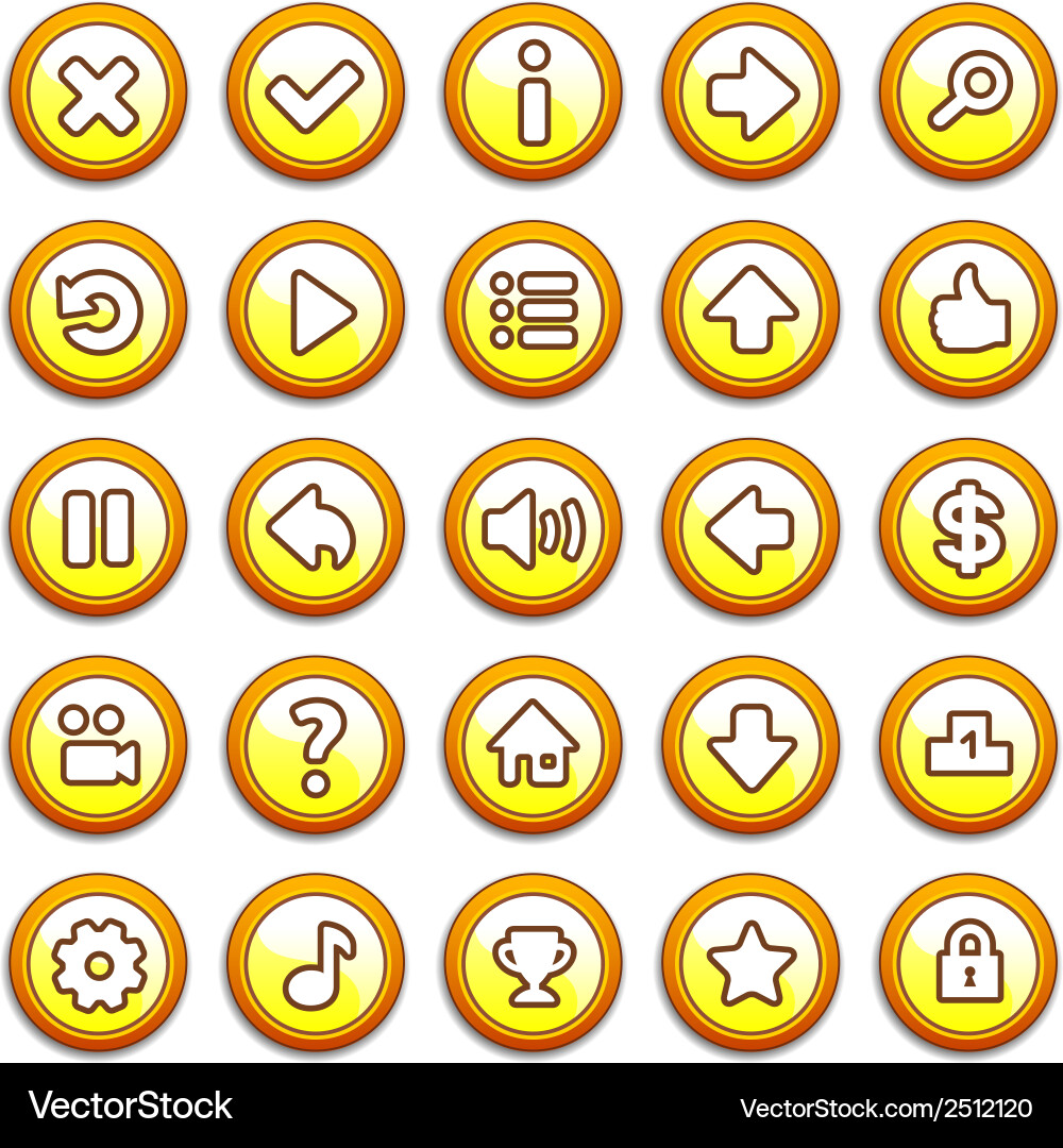 Yellow round game menu buttons vector image