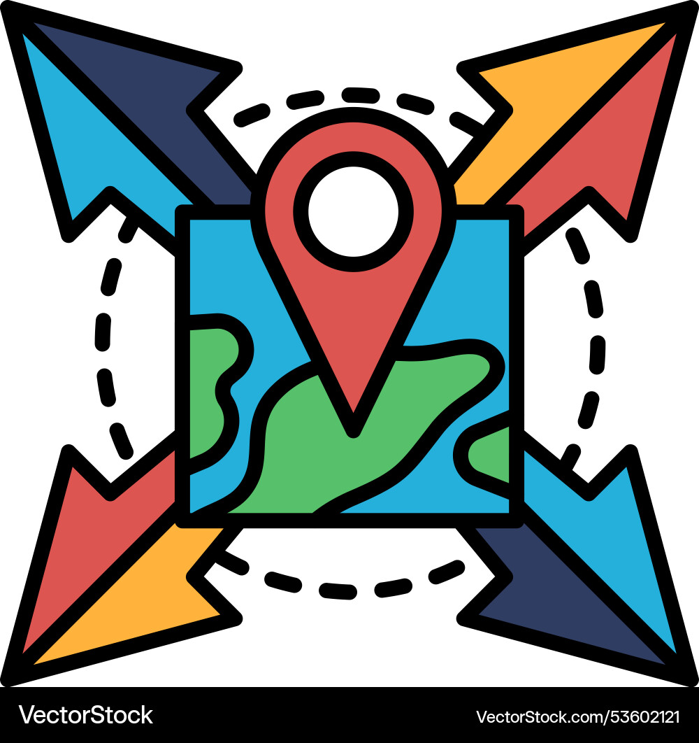 A map with red dot in the middle and arrows A map with red dot in the middle and arrows vector image