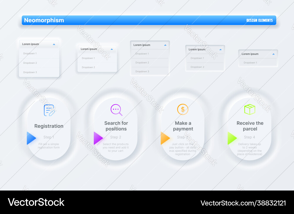 Neomorphic UI Buttons & Dropdowns Vector Image