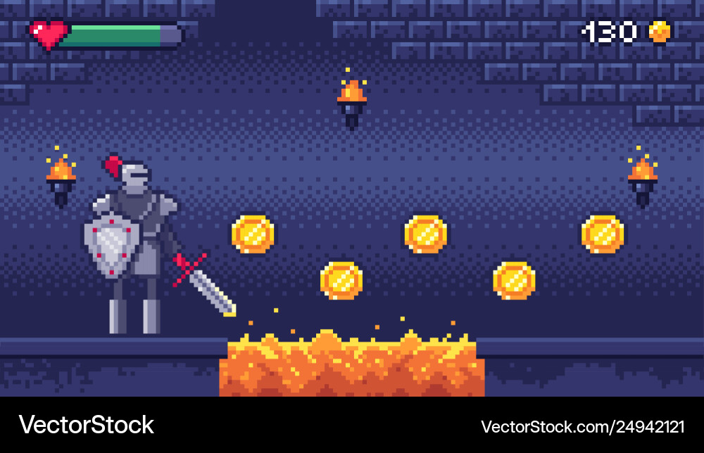 Retro computer games level pixel art video game Retro computer games level pixel art video game vector image