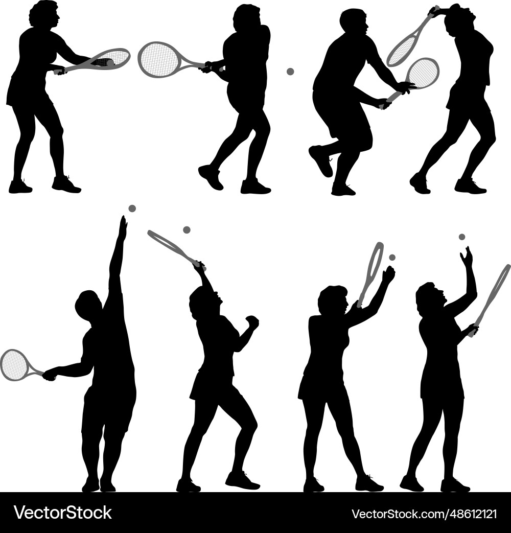 Schwarz Set Silhouette der weiblichen Badminton Spieler Schwarz Set Silhouette der weiblichen Badminton Spieler vektorbild