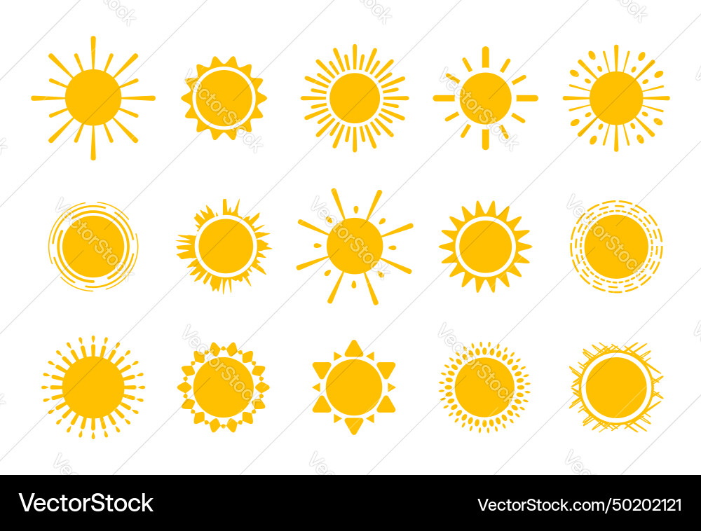 Vibrant array of stylized sun icons with various Vector Image
