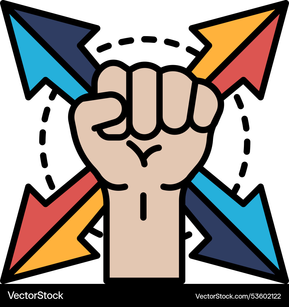 A fist with four arrows pointing in different A fist with four arrows pointing in different vector image