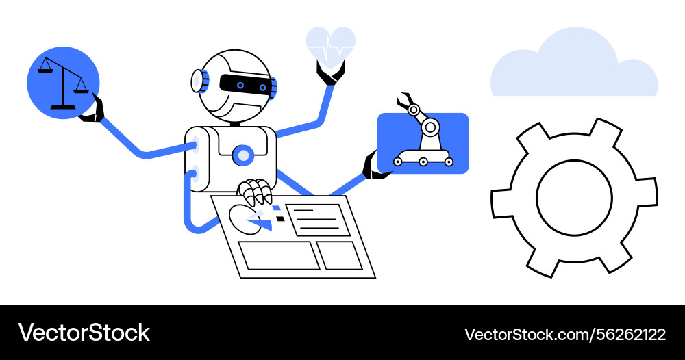 Ai robot managing automation development Ai robot managing automation development vector image