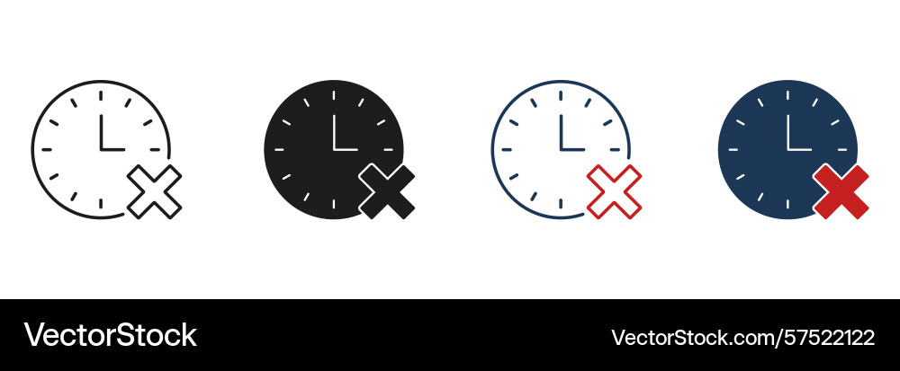 Clock with cross mark line and solid icon set Clock with cross mark line and solid icon set vector image