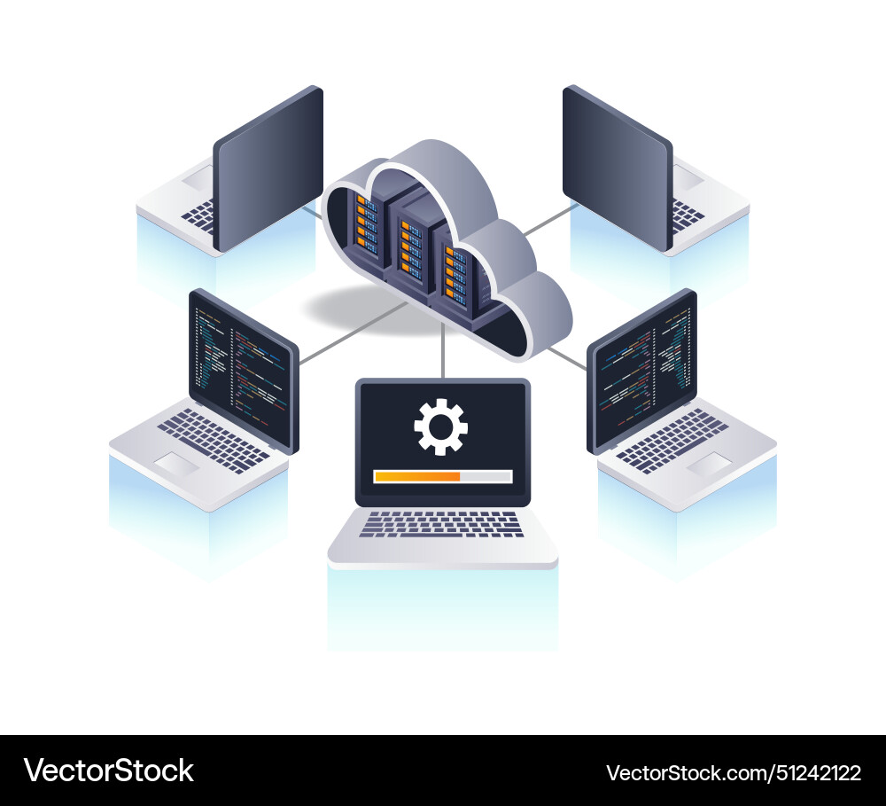Computer data network cloud server technology Computer data network cloud server technology vector image