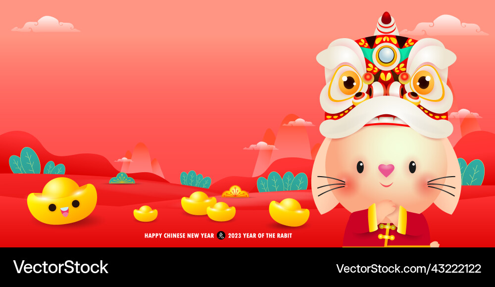 Happy chinese new year greeting card 2023 rabbit Happy chinese new year greeting card 2023 rabbit vector image