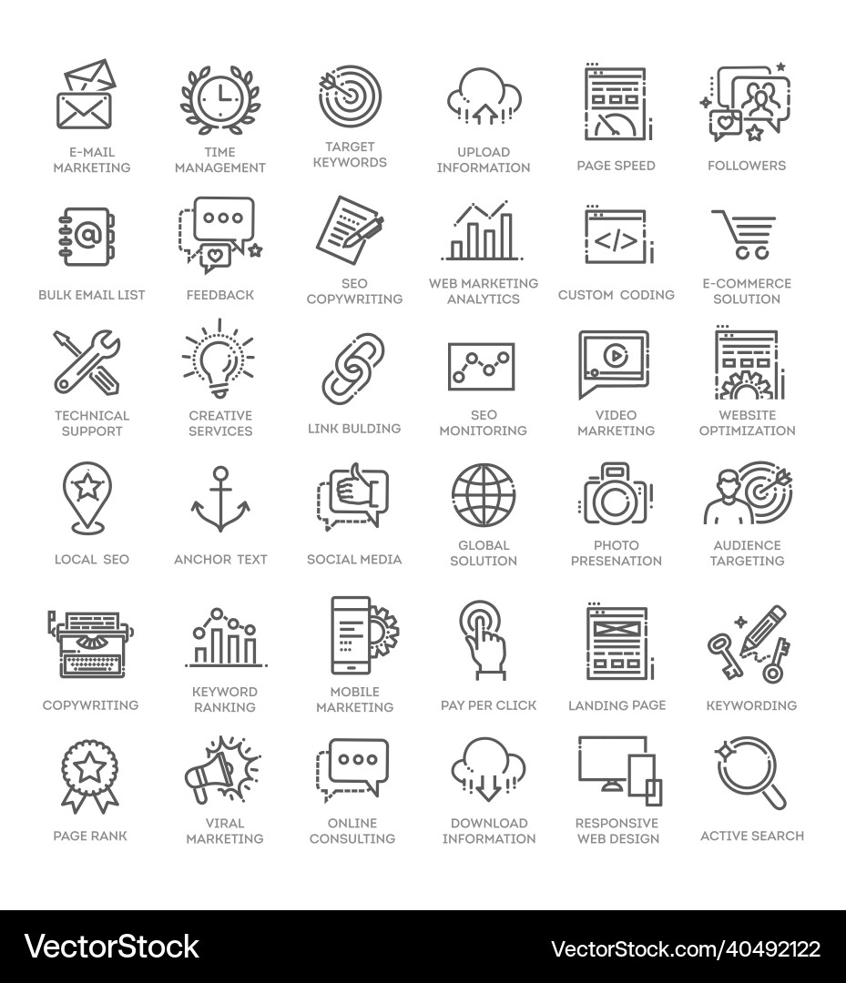 Outline icons set - search engine optimization vector image