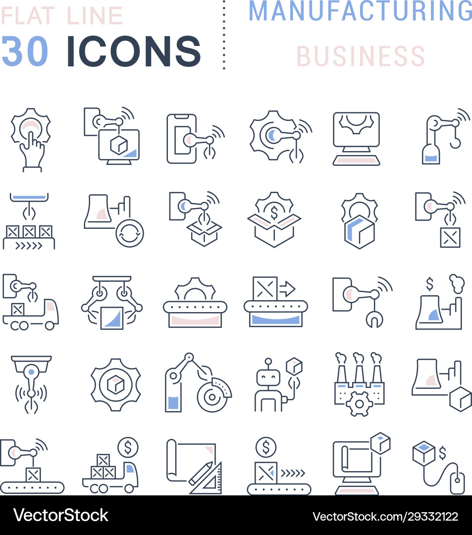 Set line icons manufacturing business Set line icons manufacturing business vector image